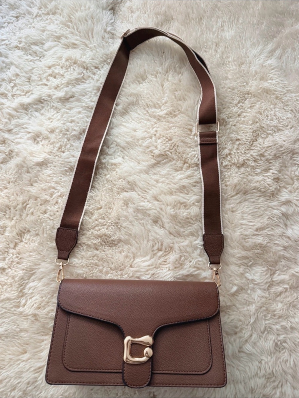 Classic Brown Crossbody Bag with Gold-Tone Accent